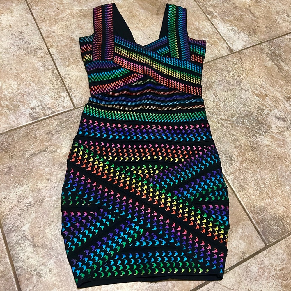 Katie J NYC Black and Multicolor Mini Dress